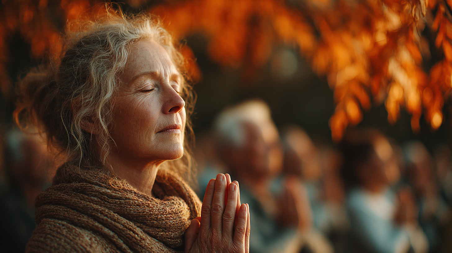 Espacio de yoga tranquilo con adultos mayores en sesión grupal